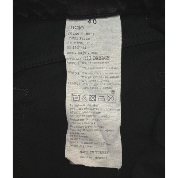 MAJE Denim Front Ponte Back Hybrid Pants Jeans Skinny Ripped Mid Rise Black 40 8 - Picture 8 of 10